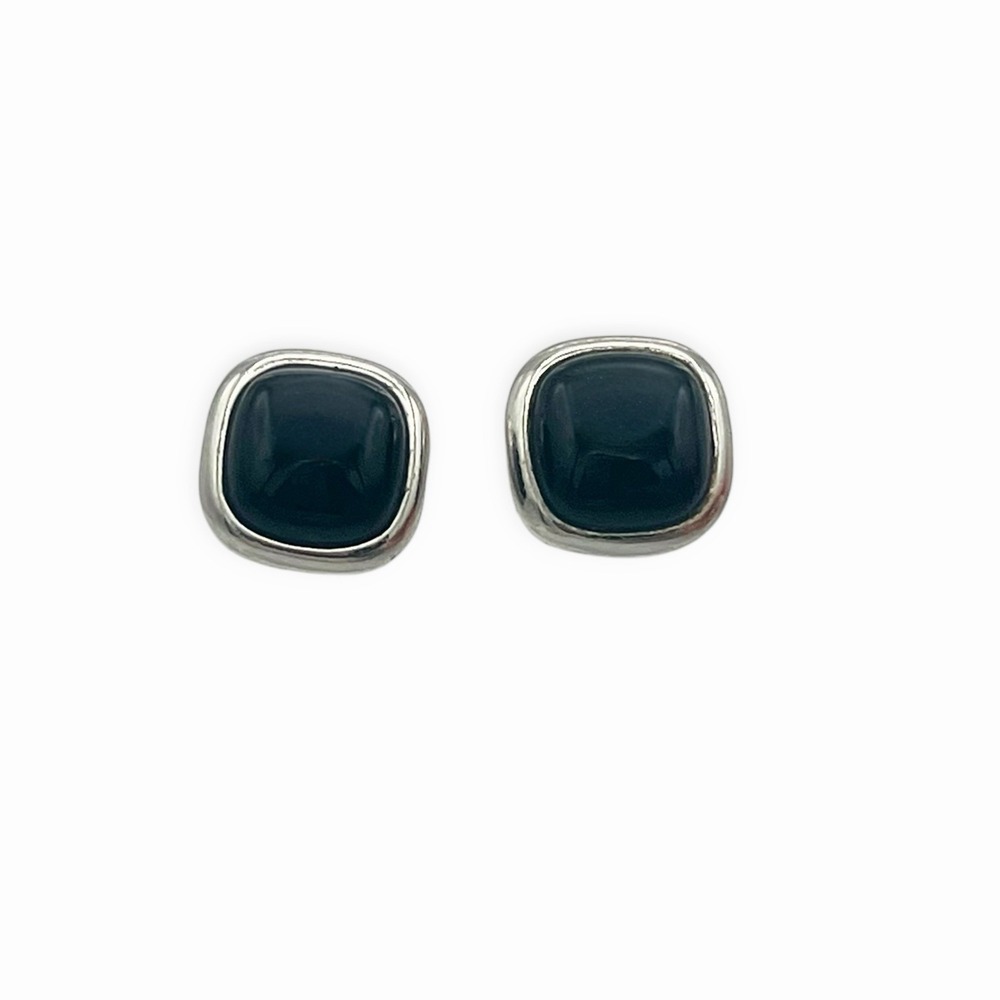 Sterling Silver‎ Black Onyx Stud Earrings ATI 925 Minimalist Square Post